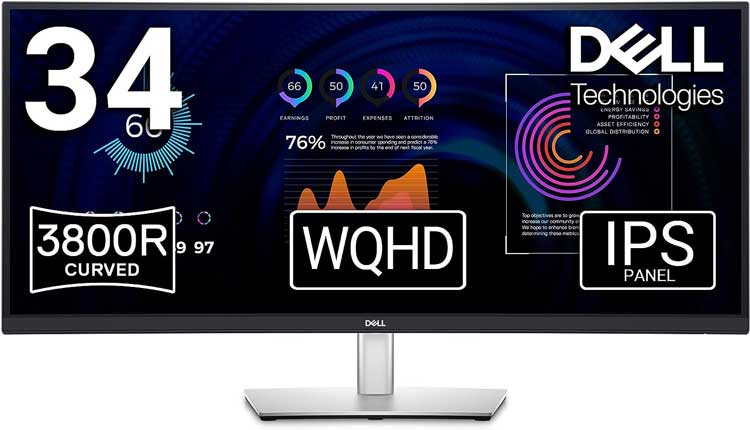 Монитор 34" DELL P3424WE IPS, изогнутый, 3440x1440 (21:9), 300кд/м2, 5 мс, 178°/178°, HDMI, DisplayPort, USB Type-C, USB-Hub, черный (P3424WE)