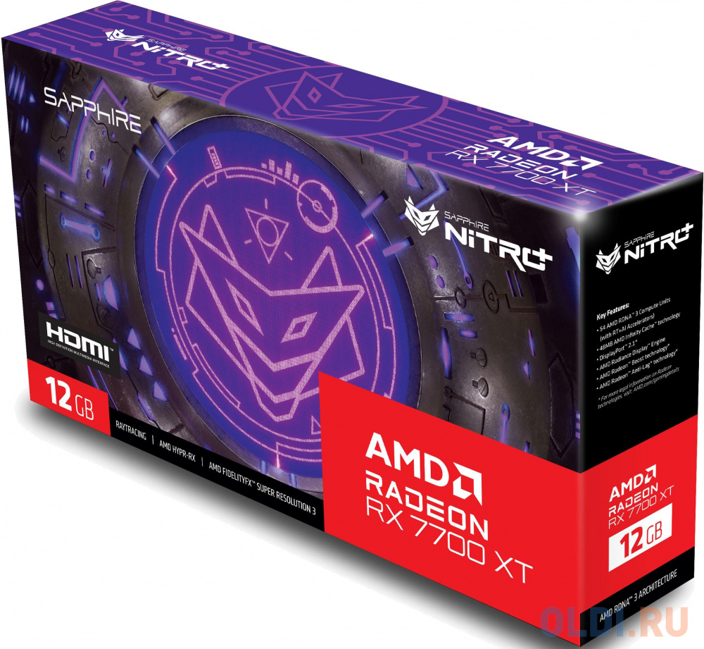 Видеокарта Sapphire PCI-E 4.0 11335-02-20G NITRO+ RX 7700 XT GAMING OC AMD Radeon RX 7700XT 12288Mb 192 GDDR6 2276/16000 HDMIx2 DPx2 HDCP Ret