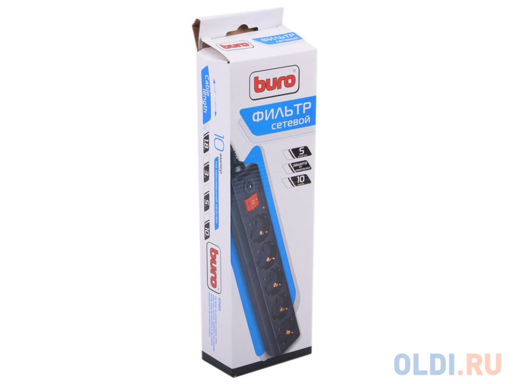 Сетевой фильтр Buro 500SH-1.8-B 1.8м (5 розеток) черный