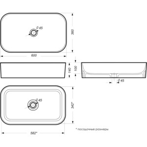 Раковина-чаша Sanita luxe Infinity Slim 60х36 (WB.CT/Infinity/60-N.Slim/WHT.G/S1)