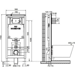 Инсталляция для унитаза OLI 80 Sanitarblock с клавишей Slim хром матовый (300572, 659046) в Москвe