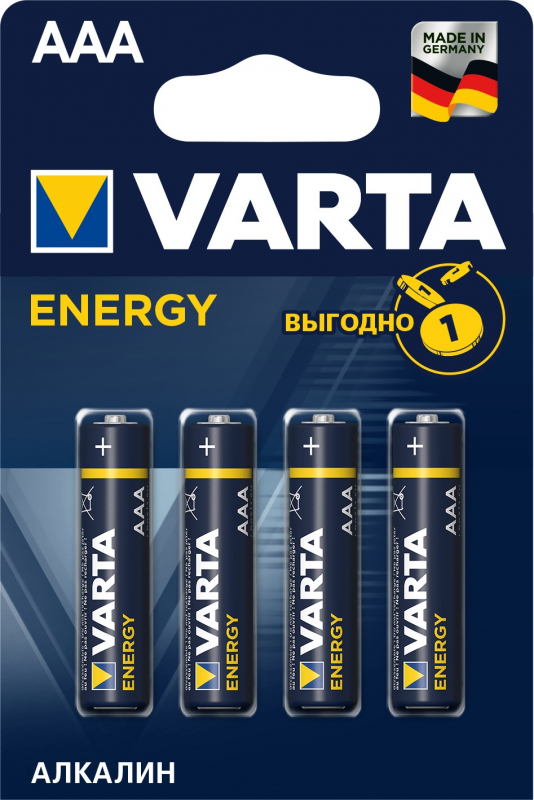 Батарея Varta Energy, AAA (LR03/24А), 1.5V, 4шт. (04103213414)