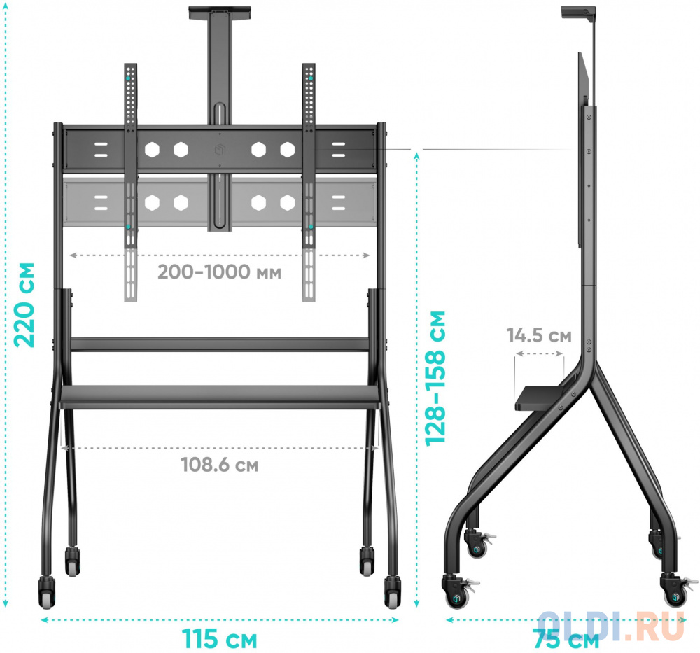 Подставка для телевизора Onkron TS2080 черный 60"-120" макс.150кг напольный мобильный в Москвe