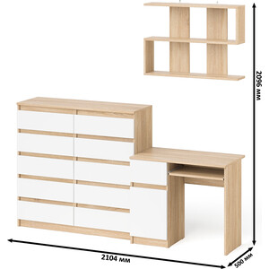 Стол компьютерный СВК Мори МС-1 левый + Комод МК1200.10 + Полка 900, цвет дуб сонома/белый (1027086)