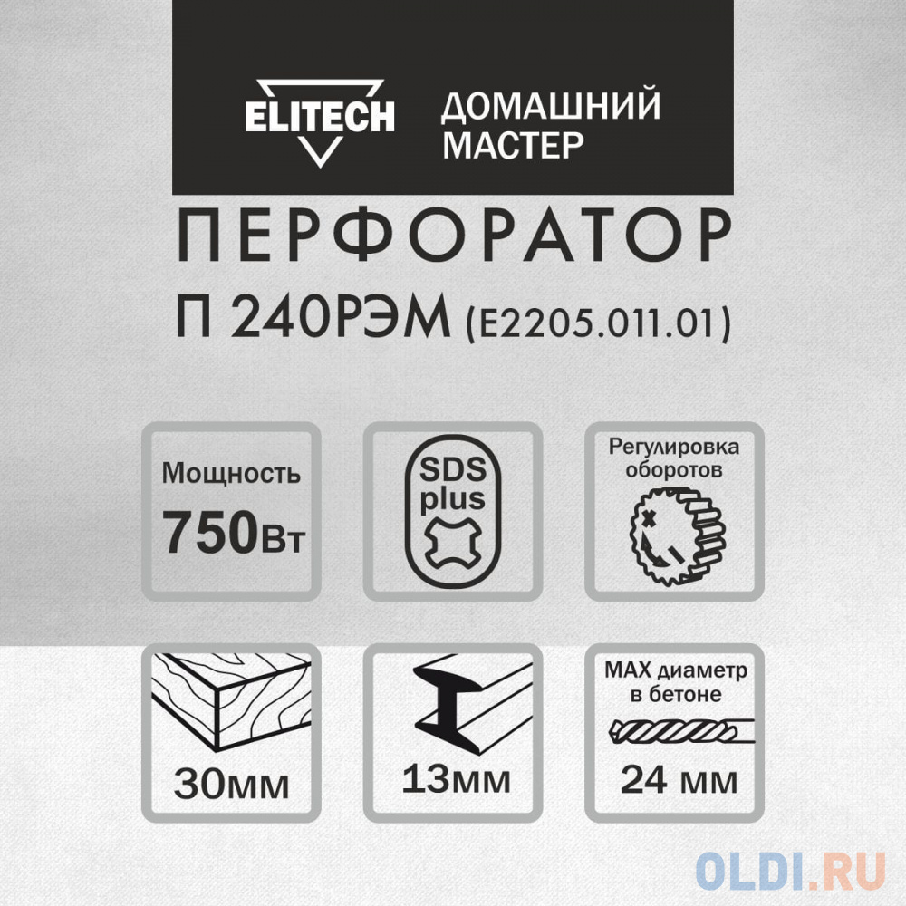 Перфоратор Elitech П 240РЭМ патрон:SDS-plus уд.:2.3Дж 750Вт (кейс в комплекте)