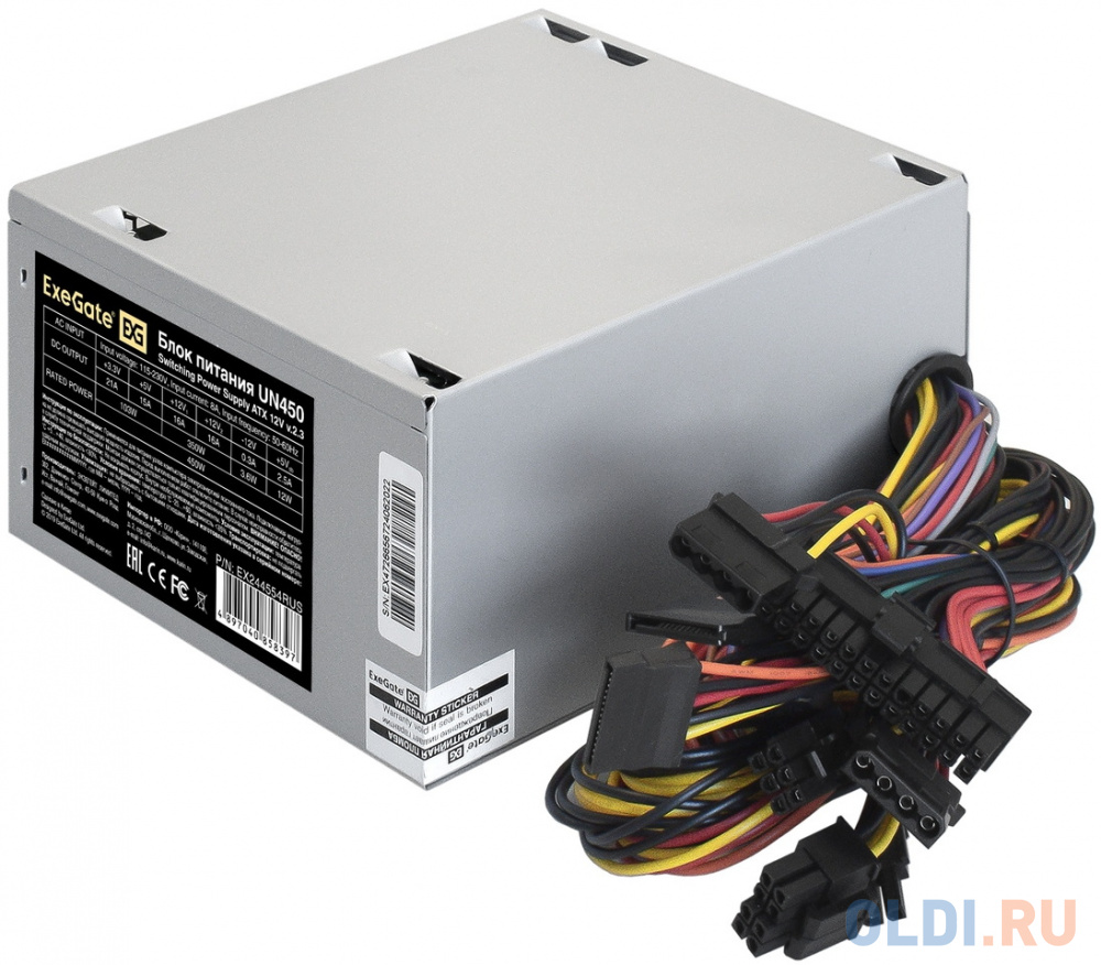 Блок питания 450W ExeGate UN450 (ATX, PC, 12cm fan, 24pin, 4pin, PCIe, 3xSATA, 2xIDE, FDD, кабель 220V в комплекте)