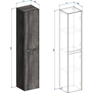 Пенал BelBagno Kraft правосторонний, Pino Pasadena (KRAFT-1600-2A-SC-PP-R)