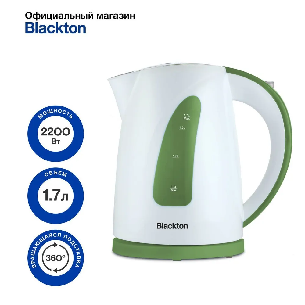 Чайник Blackton Bt KT1706P 1.7л. 2.2 кВт, пластик, белый/зеленый