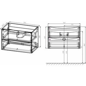 Тумба с раковиной Vincea Mia 75х45 V.Oak, черная раковина (VMC-2MA750VO, VCB-3M750B) в Москвe