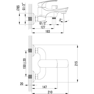 Смеситель для ванны Lemark Plus Shape (LM1712C)