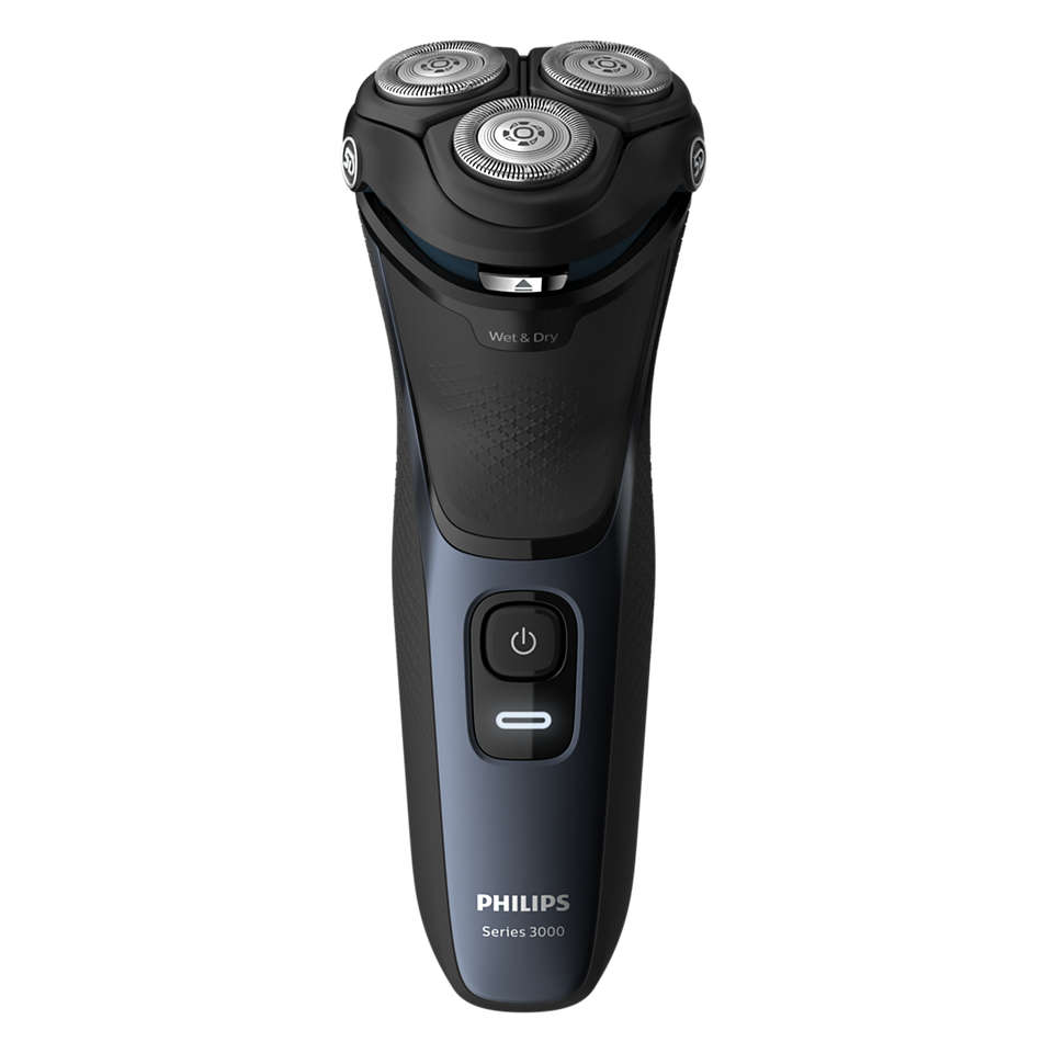 Бритва Philips S3134/51 Shaver series 3000, выдвижной триммер, самозатачивающиеся ножи, автоматическое переключение напряжение 100-240В, головки 5D Pivot & Flex, быстрая зарядка, черный/синий (3824374) в Москвe