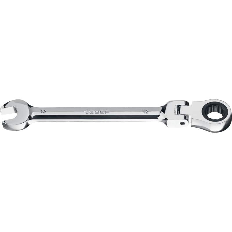 Ключ гаечный комбинированный 12x12 мм, CrV, трещотка, шарнирная головка, ЗУБР Профессионал (27101-12)