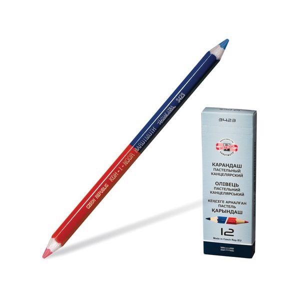 Карандаш двухцветный утолщённый KOH-I-NOOR, 1 шт., красно-синий, грифель 3,8 мм, картонная упаковка, 34230EG006KS, (12 шт.)