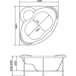 Акриловая ванна Marka One Trapani 140х140 с каркасом (01тр1414, 03тра1414) в Москвe