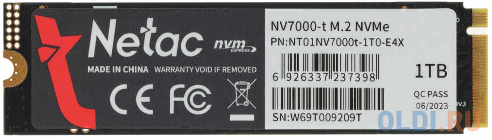 Твердотельный накопитель SSD M.2 Netac 1.0Tb NV7000-t Series <NT01NV7000t-1T0-E4X> Retail (PCI-E 4.0 x4, up to 7300/6600MBs, 3D NAND, 640TBW, NV в Москвe