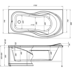 Акриловая ванна Aquanet Borneo 170x90 R правая, с каркасом, без гидромассажа (205284)