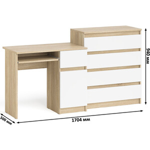 Комплект СВК Мори Стол компьютерный МС-1 правый + Комод МК800.4, цвет дуб сонома/белый