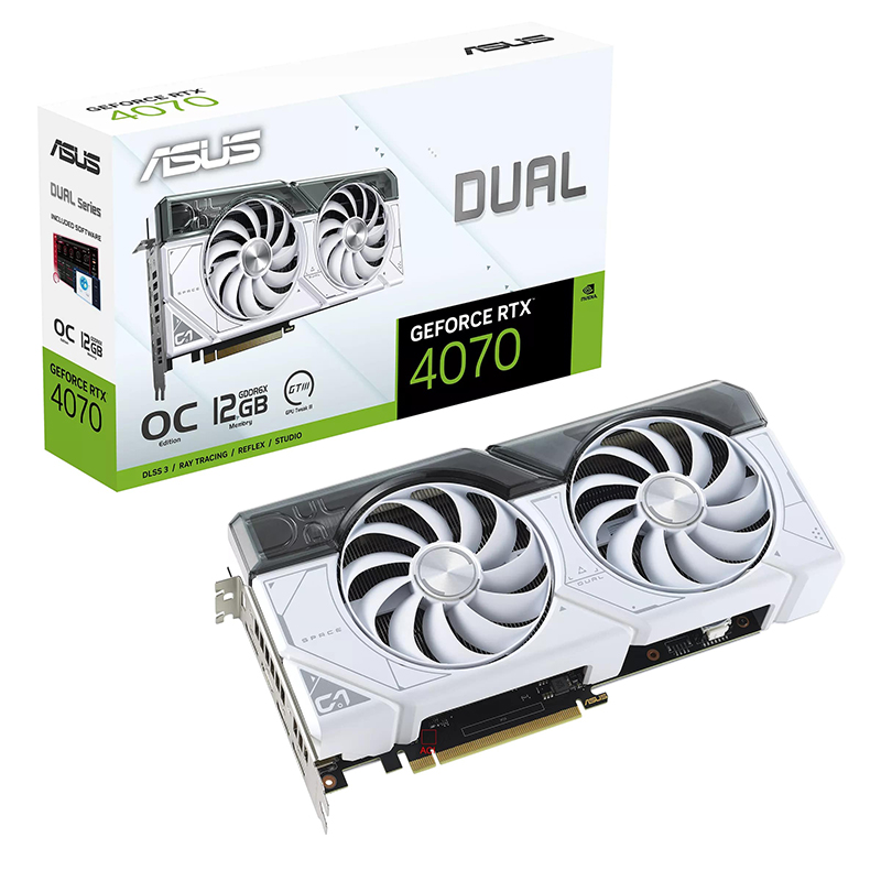 Видеокарта ASUS GeForce RTX 4070 Dual 12G OC White 2520MHz PCI-E 4.0 12288Mb 21000Mhz 192 bit HDMI 3xDP DUAL-RTX4070-O12G-WHITE