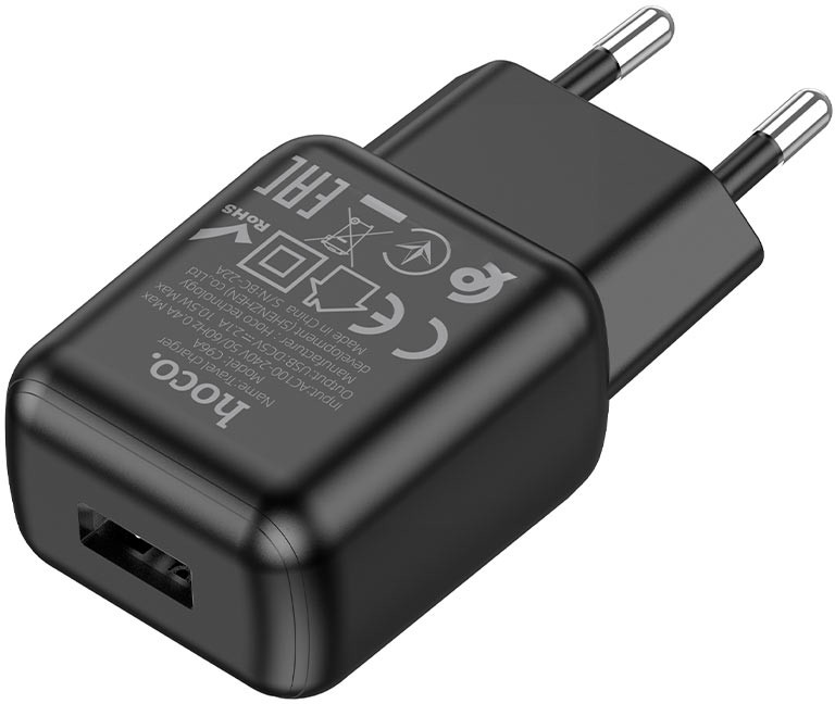 Сетевое зарядное устройство Hoco C88A, USB, EU, черный (6931474749550)