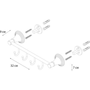 Планка с 4 крючками Fixsen Luksor (FX-71605-4B) в Москвe