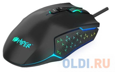 Игровая мышь HIPER DRAKKAR чёрная (USB, 8 кнопок, 10000 dpi, PMW3327, RGB подсветка, регулировка веса)