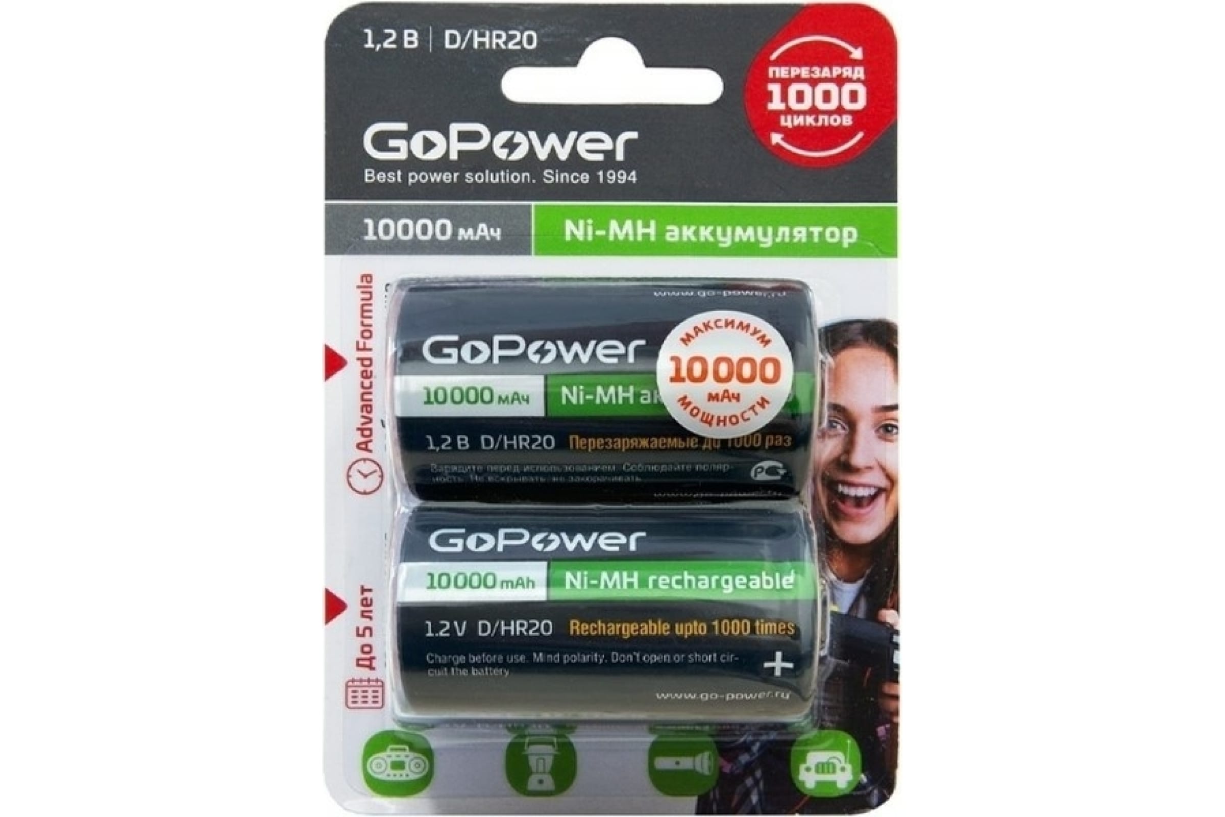 Аккумулятор GoPower, D(LR20;R20;HR20), 1.2V 10 А·ч, 2 шт. (00-00018323)