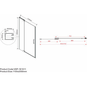 Душевая дверь Vincea Extra 100-110х200 прозрачная, вороненая сталь (VDP-1E1011CLGM) в Москвe