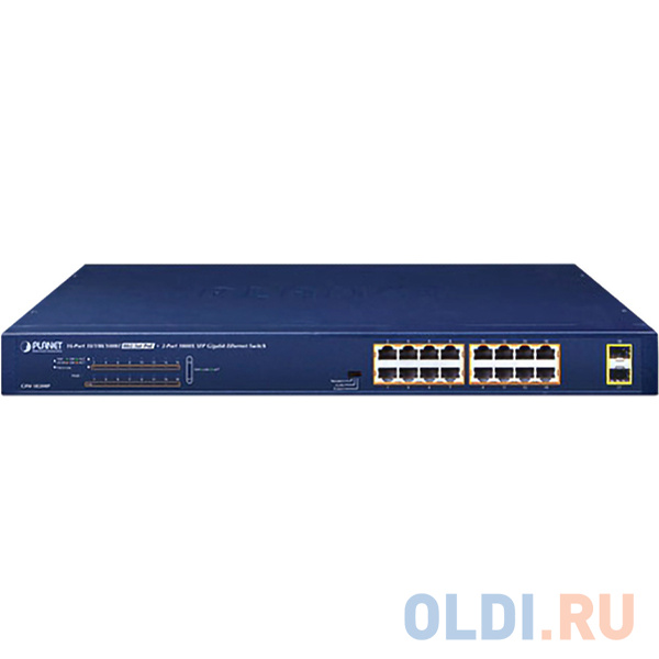 PLANET GSW-1820HP 16-Port 10/100/1000T 802.3at PoE + 2-Port 1000X SFP Ethernet Switch (240W PoE Budget, Standard/VLAN/Extend mode)