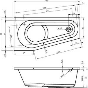 Акриловая ванна Riho Delta 160x80 R правая, с ножками (B068001005, 207093)