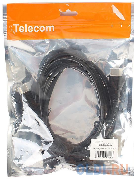 Кабель Telecom HDMI-19M --- HDMI-19M ver 2.0+3D/Ethernet, 2 фир. кольца, 2m  TCG200F-2M