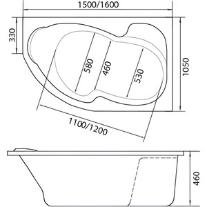 Акриловая ванна Marka One Aura 160х105 левая, с каркасом (01ау1610л, 03ау1610)