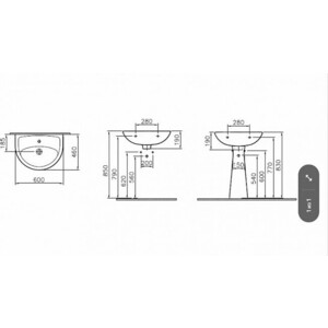 Раковина Norm Fit 60х46 с пьедесталом, белая (6895B099-1778, 6936B099-0156)