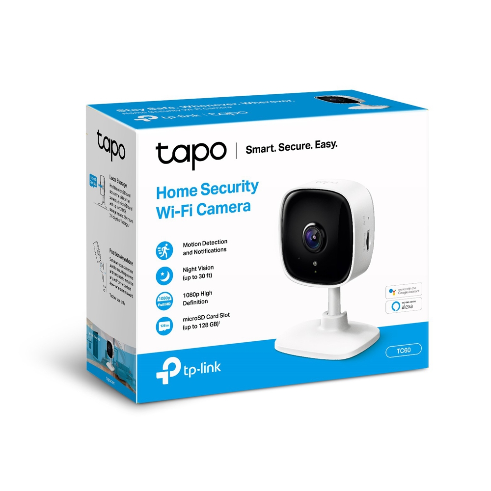 IP-камера TP-Link Tapo TC60 3.3мм, настольная, 2Мпикс, CMOS, до 1920x1080, до 15кадров/с, ИК подсветка 9м, WiFi, 0 °C/+40 °C, белый (TAPO TC60)