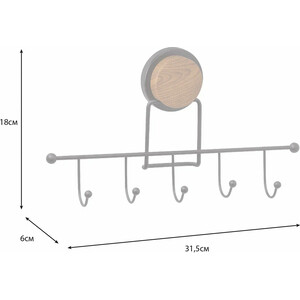 Планка Fixsen Magic Wood 5 крючков, черная/дерево (FX-46005-5)