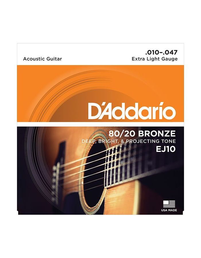 Струны D`Addario EJ10 BRONZE 80/20 10-47 бронза для акустической гитары