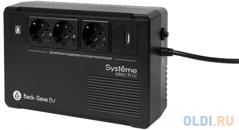 ИБП Systeme Electric Back-Save BV 400 ВА, автоматическая регулировка напряжения, 3 розетки Schuko, 230 В, 1 USB Type-A