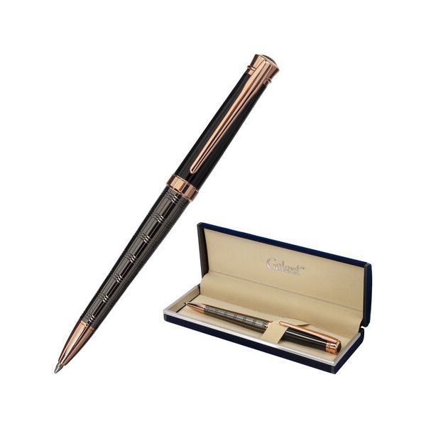 Ручка подарочная шариковая GALANT "COLLAGE", корпус черный/металлический, детали розовое золото, узел 0,7 мм, синяя, 143507