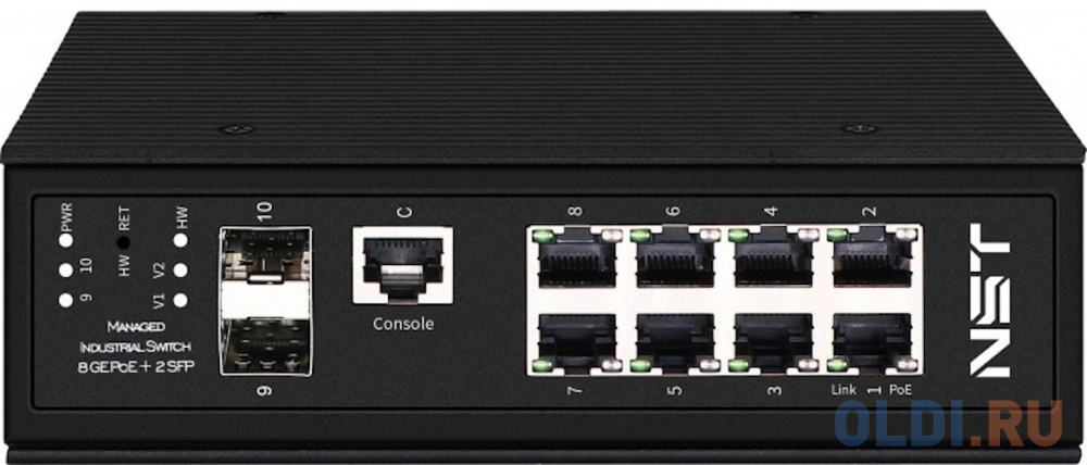 Промышленный управляемый (L2+) HiPoE коммутатор Gigabit Ethernet на 8GE PoE + 2 GE SFP порта с функцией мониторинга температуры/ влажности/ напряжения