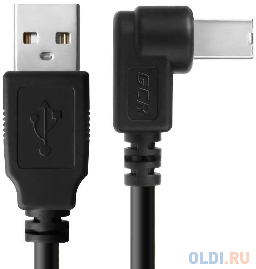 Greenconnect Кабель 0.5m USB 2.0, AM/BM угловой, черный, 28/28 AWG, экран, армированный, морозостойкий