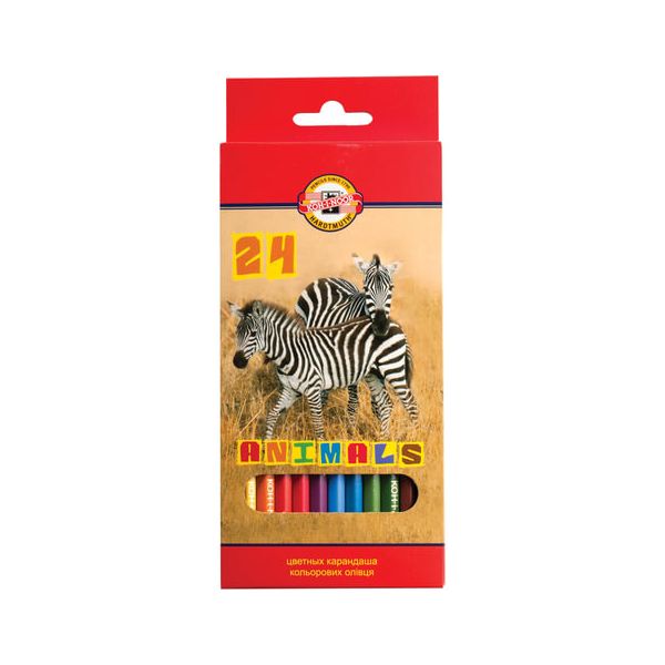Карандаши цветные KOH-I-NOOR Animals, 24 цвета, грифель 2,8 мм, заточенные, европодвес, 3554024008KSRU