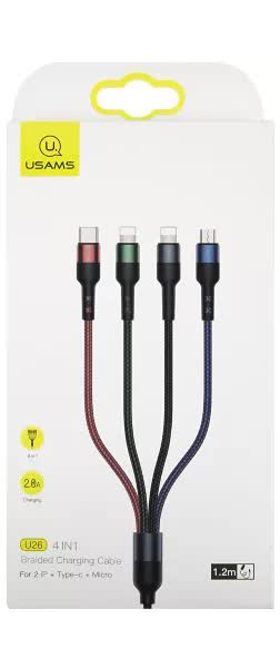 Дата-Кабель USAMS US-SJ317 4 в 1, USB - Type-C, micro USB, 2xLightning, черный (SJ317USB01) в Москвe