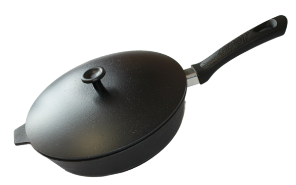 Сковорода Камская посуда Б6061, чугун, антипригарное покрытие, съемная ручка, черный с крышкой (Б6061)