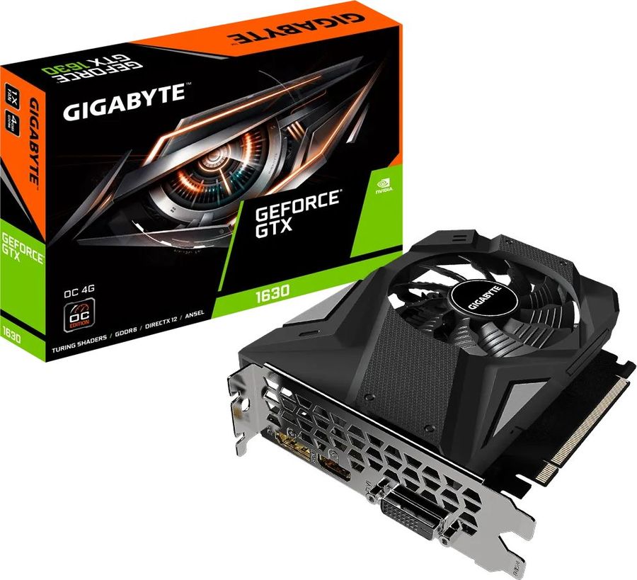 Видеокарта GIGABYTE NVIDIA GeForce GTX 1630 OC 4G, 4Gb DDR6, 64 бит, PCI-E, DVI, HDMI, DP, Retail (GV-N1630OC-4GD)