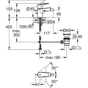 Смеситель для биде Grohe BauEdge с донным клапаном, хром (23331001)