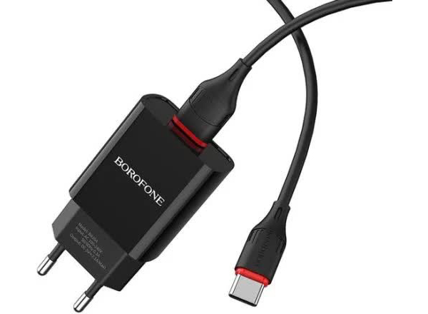 Сетевое зарядное устройство+кабель Type-C Borofone BA20A Sharp, 1USB, 2.1A, черный (02142)