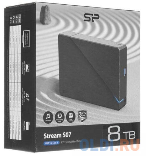 Внешний жесткий диск 8TB Silicon Power Stream S07, 3.5", USB 3.2, адаптер питания, Черный