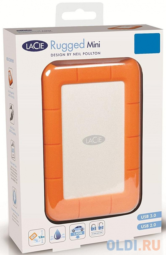 Внешний жесткий диск 2.5" USB-C 1Tb Lacie Rugged Mini STFR1000800 оранжевый