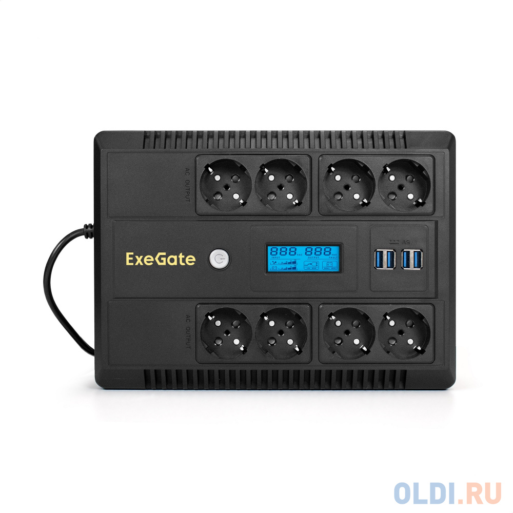 ИБП ExeGate NEO Smart LHB-650.LCD.AVR.8SH.CH.RJ.USB <650VA/390W, LCD, AVR, 8*Schuko, RJ45/11, USB, 4*USB-порта для зарядки, Black>