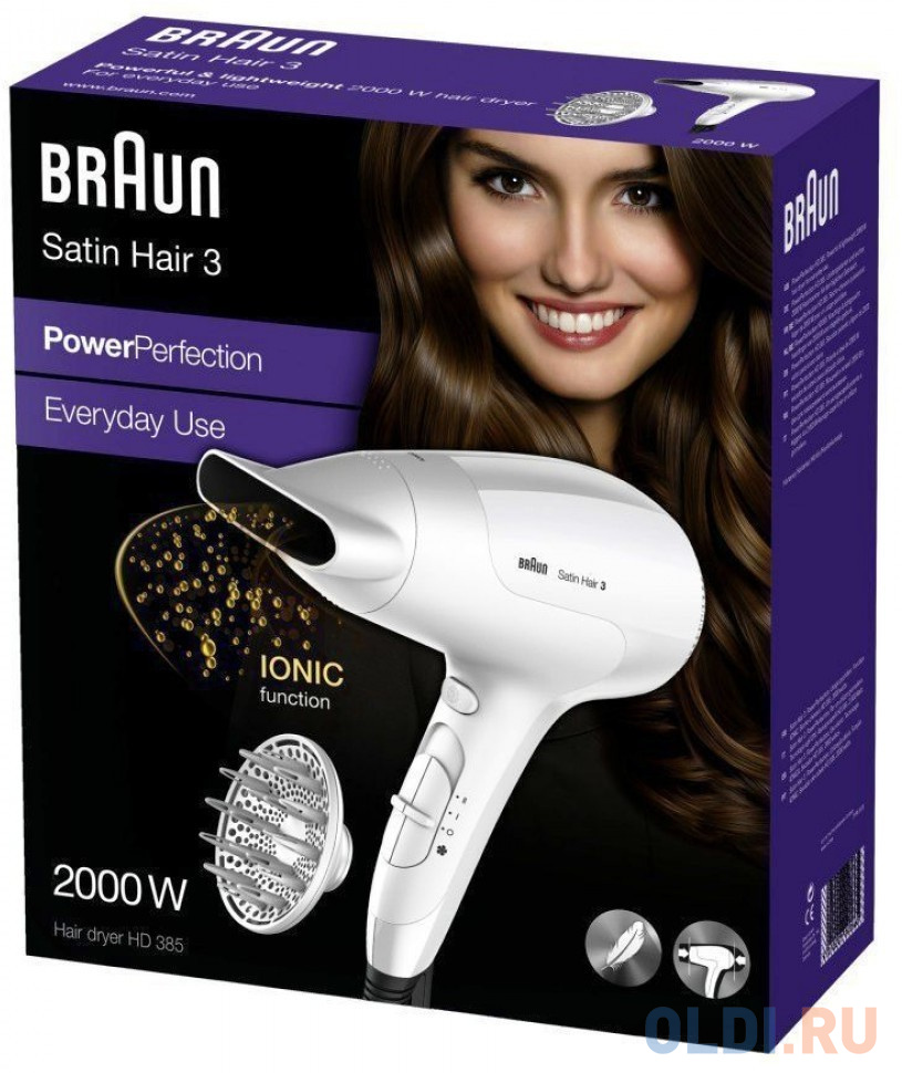 Фен Braun Satin Hair 3 PowerPerfection HD385 2000Вт белый в Москвe