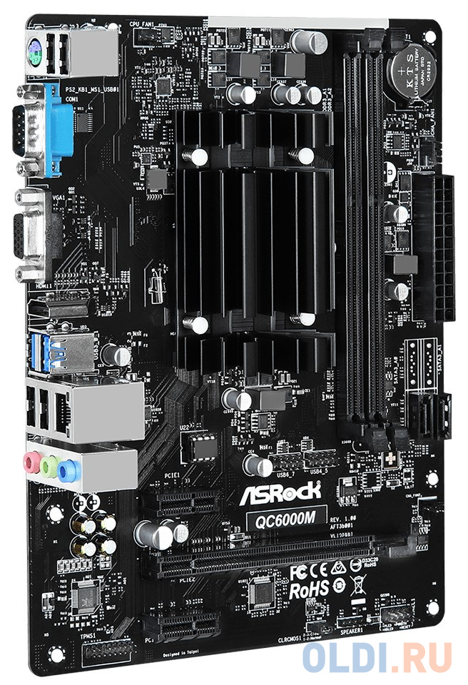 Материнская плата ASRock QC6000M с процессором AMD 2xDDR3 1xPCI-E 16x 2xPCI-E 1x 2 mATX Retail